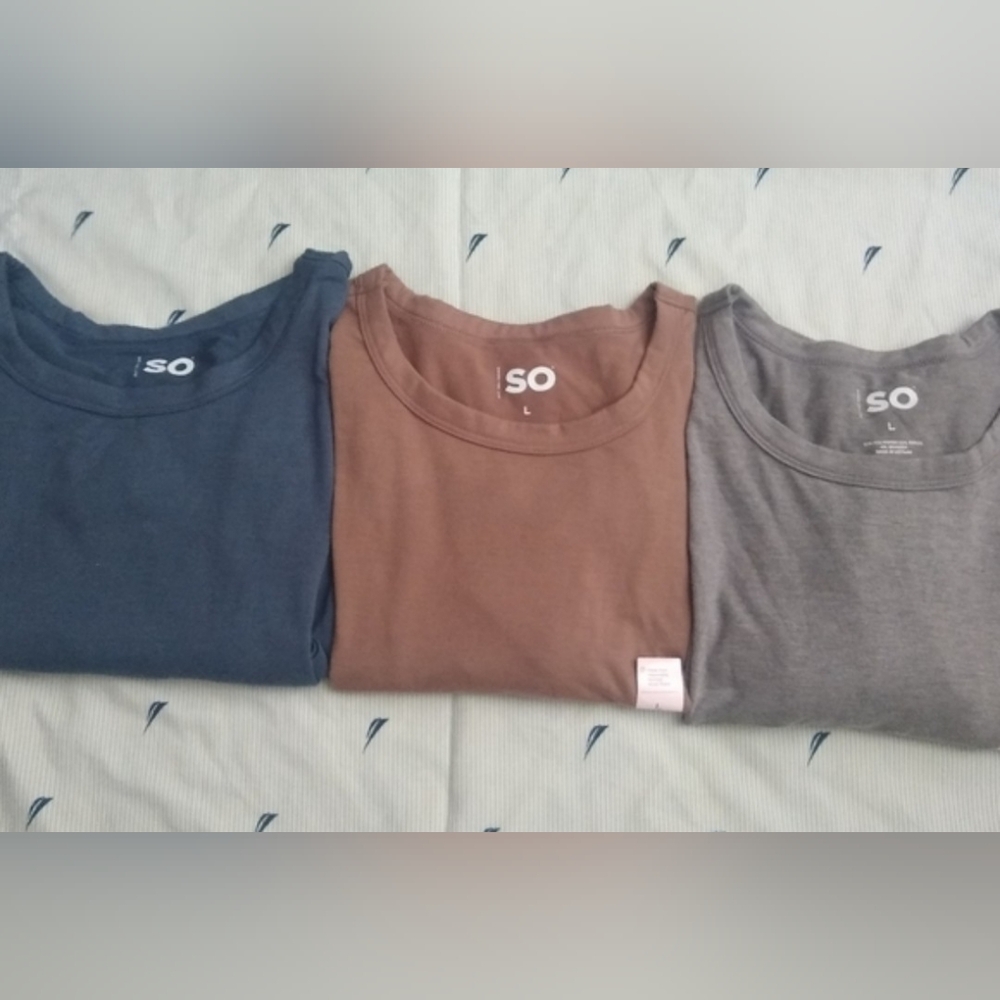 3  Juniors SO Favorite Crew Women's T-Shirt  Size L Short Sleeve Blue/Brown/Grey